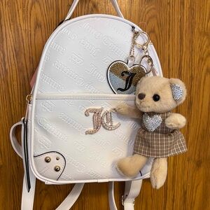 Juicy Couture White Backpack with Bear and Heart Charms